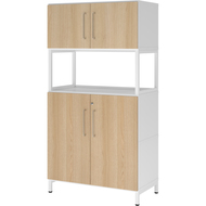 Armoire combinée avec socle Tarys, 4 hauteurs de classeurs, 4 portes, 1 étagère sans paroi arrière
