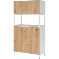 Armoire combinée avec socle Tarys, 4 hauteurs de classeurs, 4 portes, 1 étagère sans paroi arrière