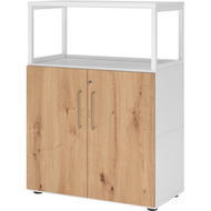 Armoire combinée Tarys, 3 hauteurs de classeurs, 2 portes, 1 étagère sans paroi arrière