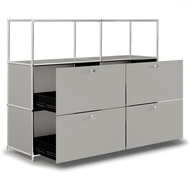 Highboard VEROM, 4 Schubladen, 2 Fächer ohne Rück- und Seitenwände, hellgrau - 7630006772996_02_ow