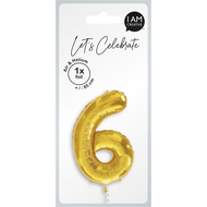 Ballon en plastique, chiffre 6, or