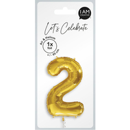 Folienballon, Zahl 2, gold
