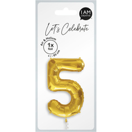 Folienballon, Zahl 5, gold