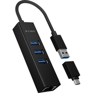 USB-A Hub IB-HUB1419-LAN - 3x USB-A, LAN, 4-Port