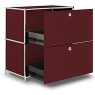 Sideboard VEROM, 2 Schubladen, mit Lochgriffen, rot - 7630006774631_02_ow