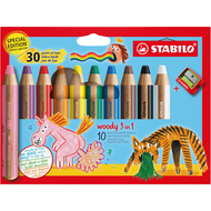 Crayons de couleur Woody 3 en 1, avec taille-crayon, 10 pièces