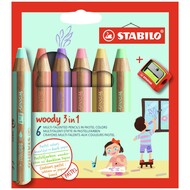 crayons de couleur Woody 3 en 1, Pastel, 6 pièces