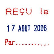 Trodat 5430 Datumstempel mit Text, französisch, reçu le, payé, comptabilisé, blau/rot - 92399739593_02_ow