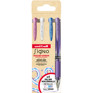 Stylo roller Signo broad Metallic UM153, 4 pièces, violet/rose/blanc/bleu