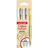 Stylo roller Signo Metallic UM120, paillettes, 5 pièces, assortis