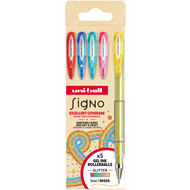 Stylo roller Signo Sparkling UM120, paillettes, 5 pièces, assortis