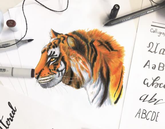 Tiger mit Copic Marker gezeichnet