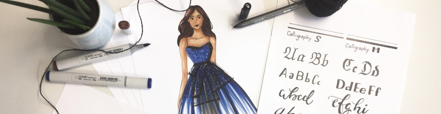 Copic Zeichnung Model mit blauem Kleid