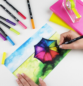 Regenschrim mit Watercoloring-Technik gezeichnet