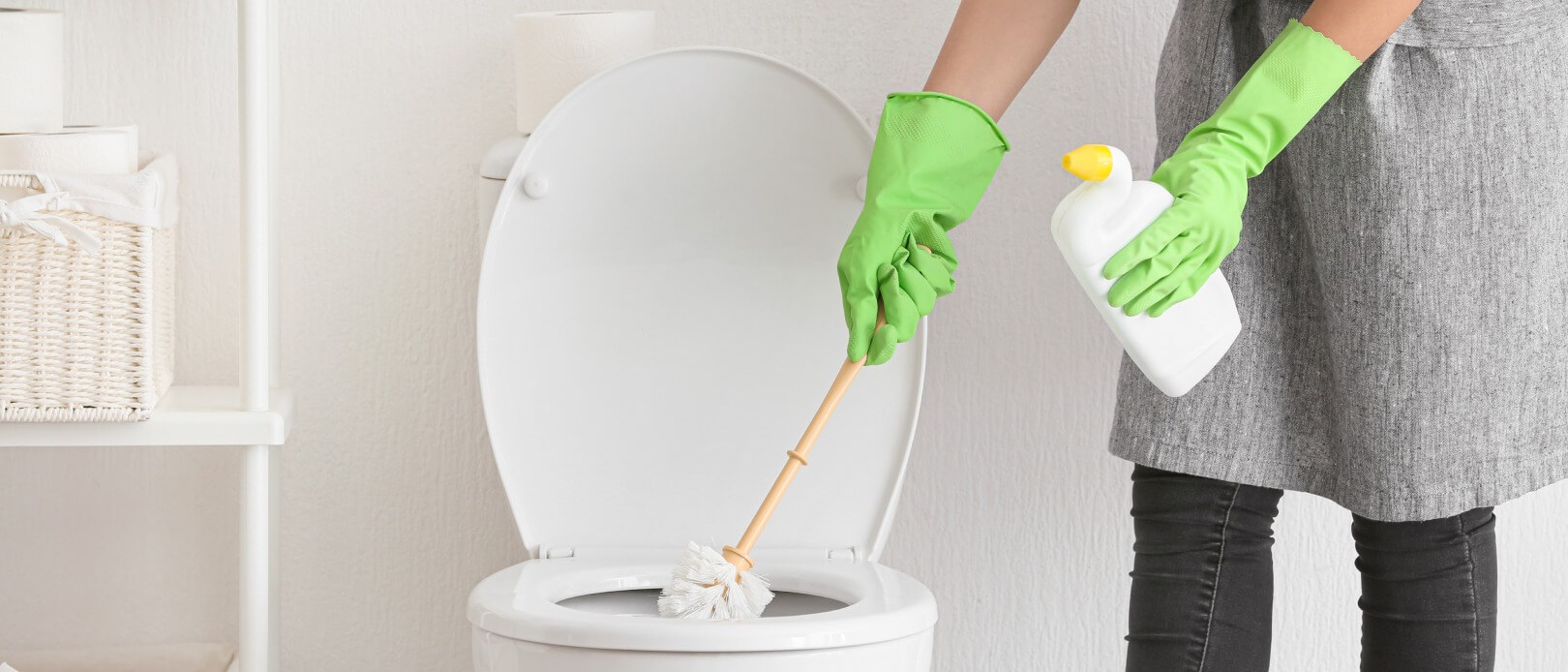 Person reinigt Toilette mit WC-Reiniger