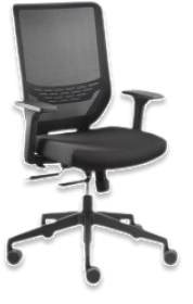 schwarzer Bürostuhl, der ergonomisch verstellbar ist.