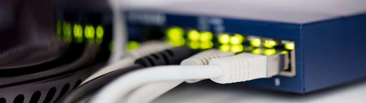 Ethernet-Kabel sind an einen Router angeschlossen